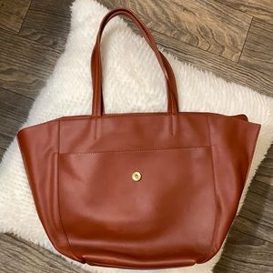 Beautiful cognac Anthropologie vegan leather tote